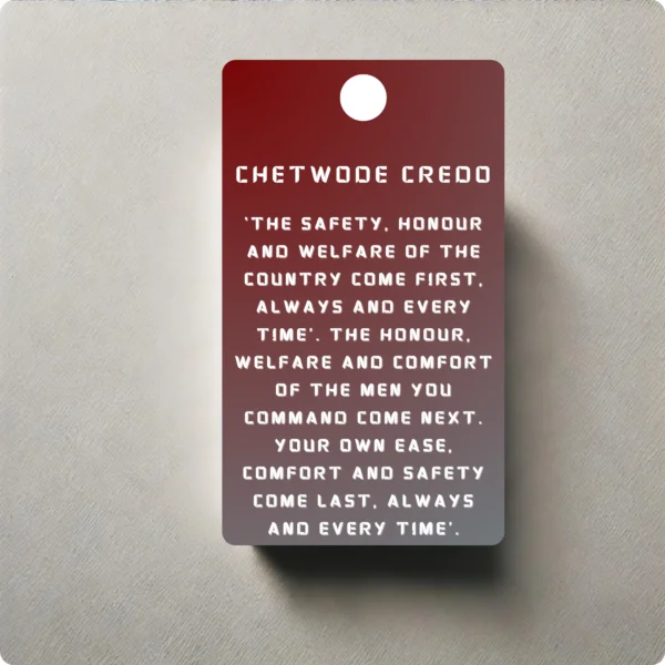 Indian Military Academy Chetwode Credo Car Hang featuring Chetwode Credo text, High-quality IMA Car Hang